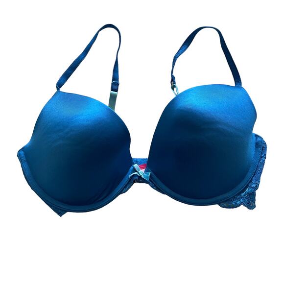 Victoria's Secret PINK Push Up Bra Satiny Blue Size 34D - Picture 1 of 6